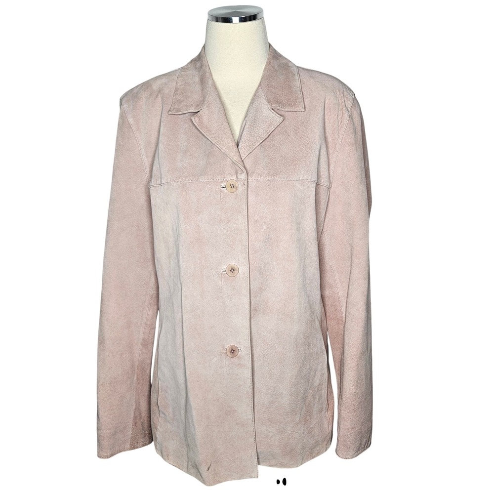 VTG Blush Pink Suede Leather Blazer Jacket Notched‎ Lapel Button Front Lined XL